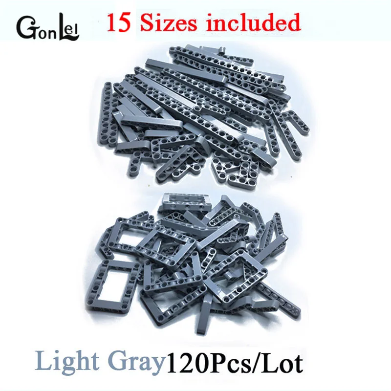 120Pcs Mix Gray 120 шт./лот, технические детали, балочная рама, смешанные 15 размеров, 6 цветов на выбор, строительные блоки, объемные DIY игрушки, совместимые с Technic - Цвет: 120Pcs Mix Gray