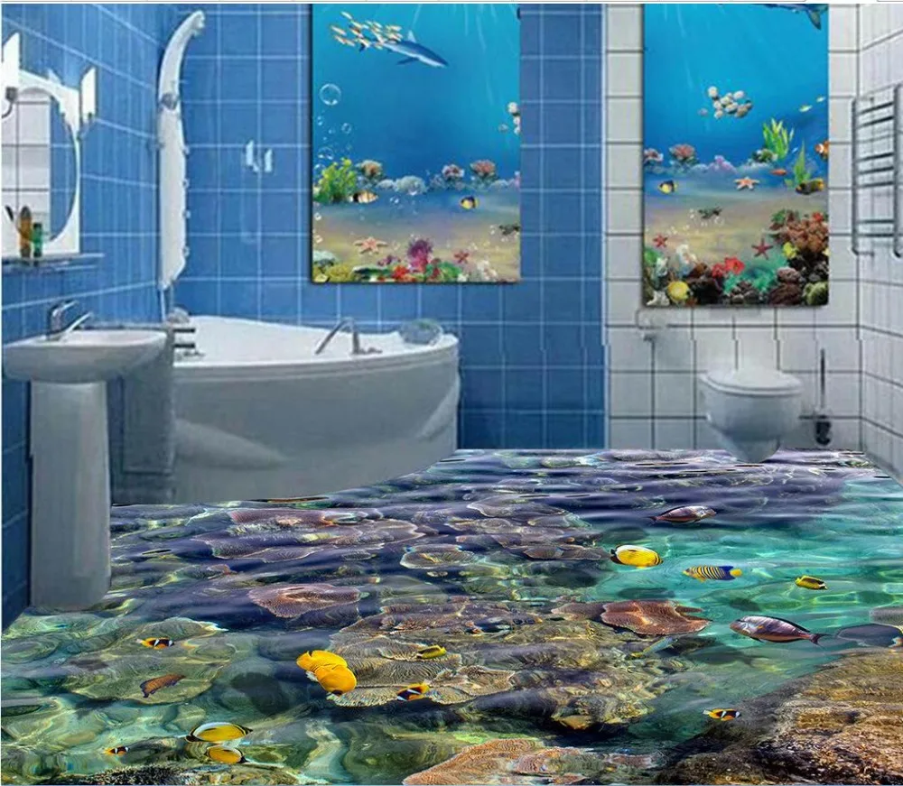 Водостойкий пол роспись Морской мир Самоклеящиеся 3D обои для пола украшение