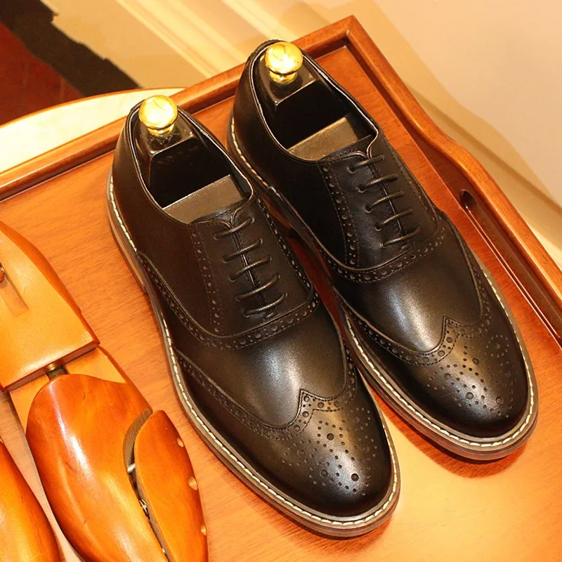 Мужские туфли-броги на плоской подошве ручной работы Формальные Деловые туфли из