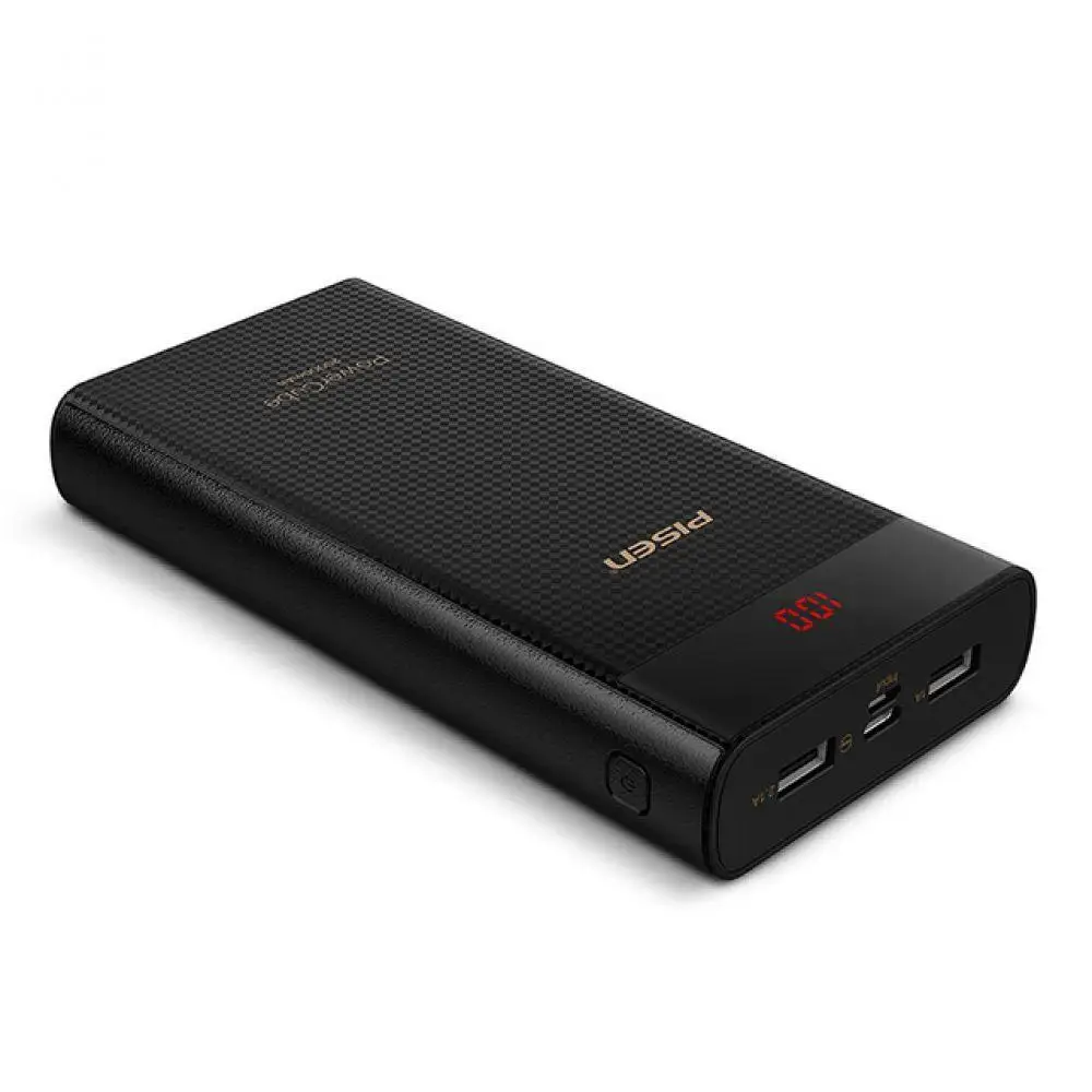 PISEN LED 20000 мАч Power Bank Type C Micro USB внешний аккумулятор для телефона Быстрая зарядка