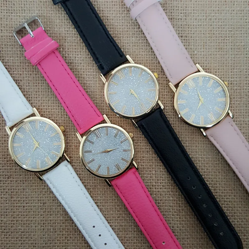 2017 New Arrival Fashion Blooming Glitter Watch Colorful Flashlight Power Pink Leather Strap Woman Wristwatch | Наручные часы