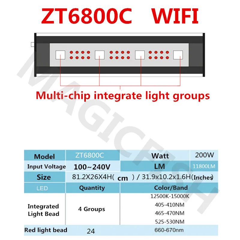 Черный ZET светильник светодиодный ZT6800 ZT-6800C светильник для аквариума коралловые цилиндрические лампы с высокой мощностью коралловые растительные sps/lps аквариумы с wifi - Цвет: Черный
