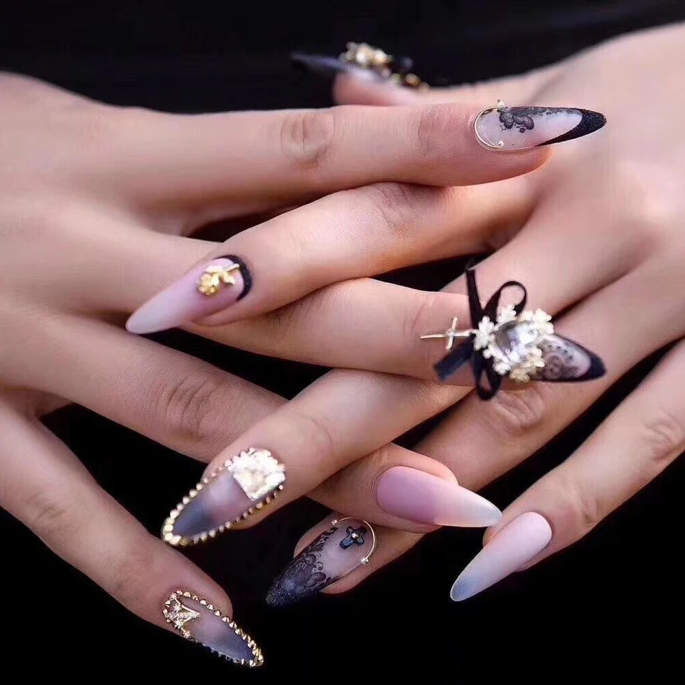 10pcs/set Black White Lace Foil For Nails Mixed Flowers Nail Art Stickers Transfer Starry Paper Adhesive Manicure Decals TR1017