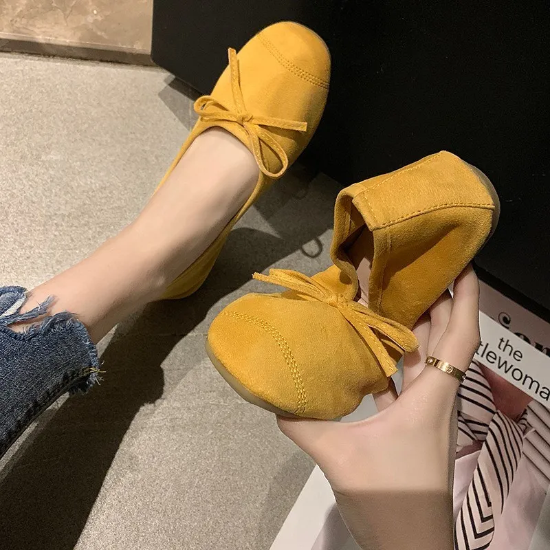 

SLHJC New Arrival Autumn Flats Round Toe Slip On Knot Ballet Shoes Women Mother Cozy Candy Color Loafers Boat Shoes