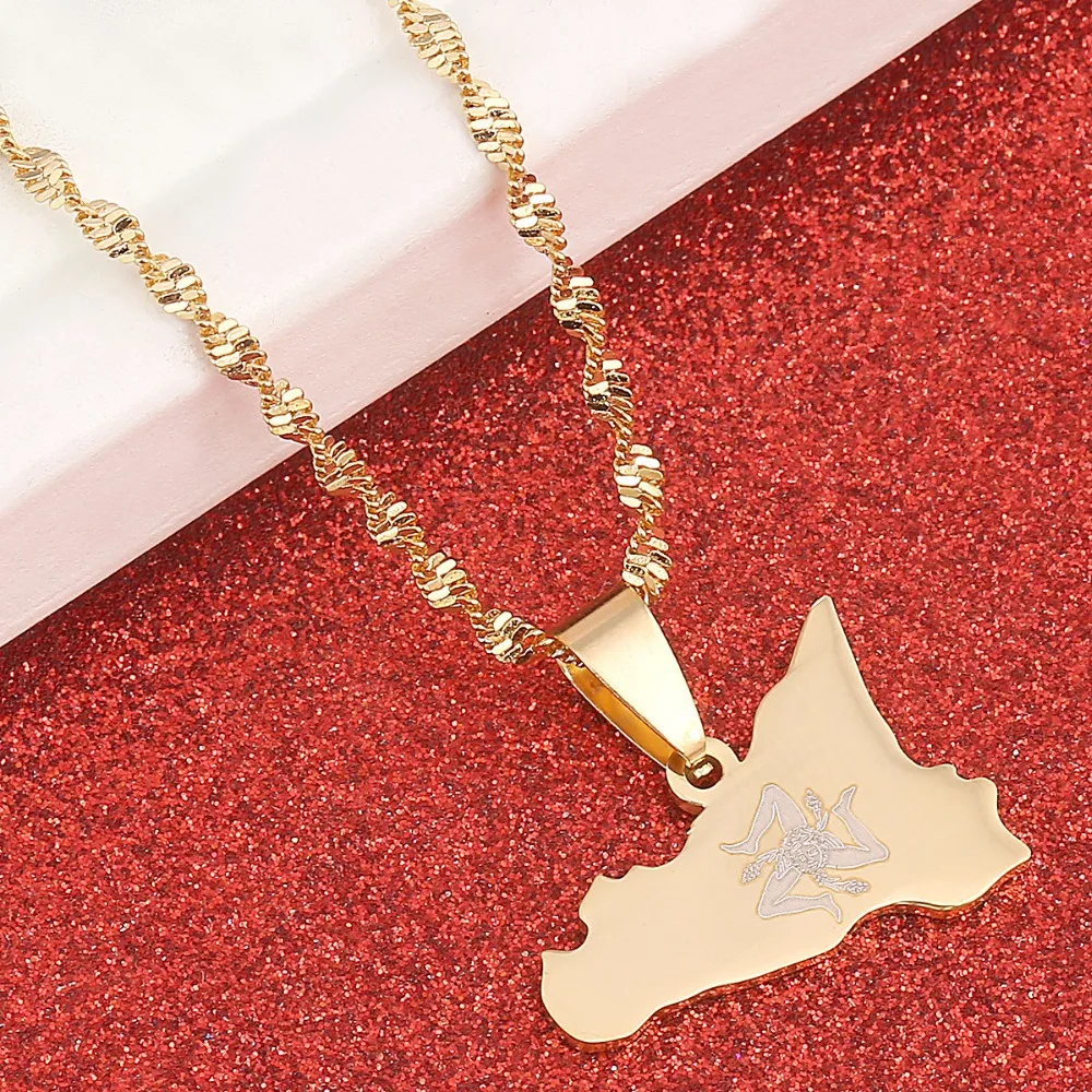 Ожерелье с подвеской из нержавеющей стали Италия Сицилия карта золотой цвет