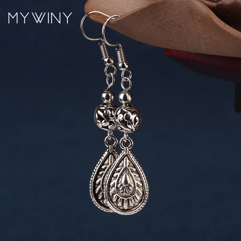 MYWINY металлические Висячие этнические серьги винтажные модные тибетские