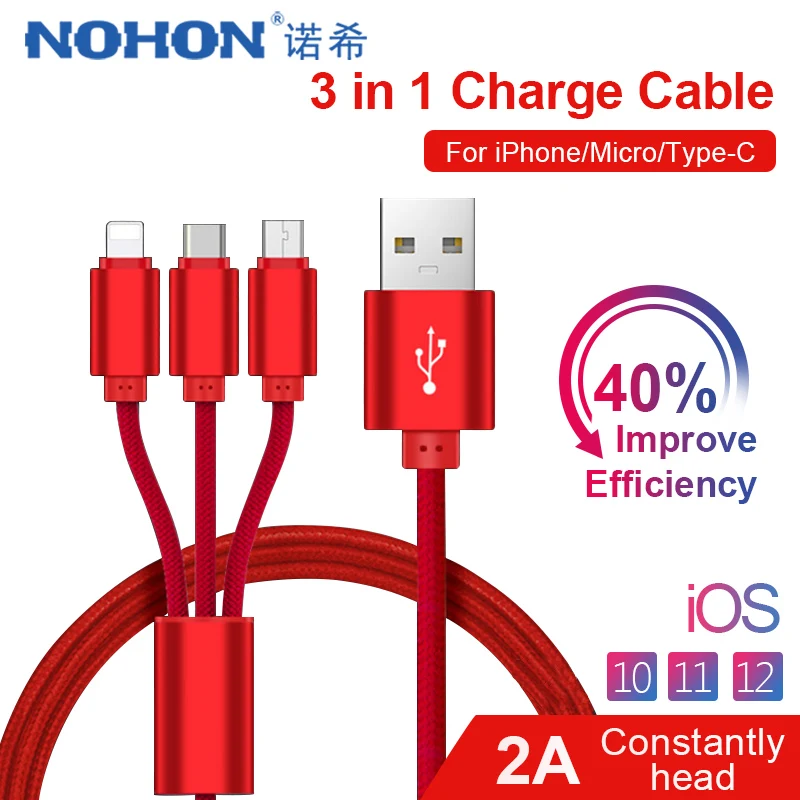 NOHON 3 в 1 USB кабель для iPhone X 8 7 6s Plus Кабель с разъемом микро типа C samsung S9 S8 Быстрая