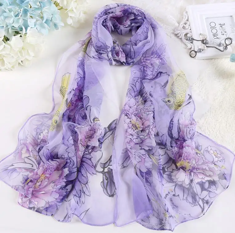 Purple Женский модный шифоновый шарф Шелковый креп-Жоржет для мусульманского хиджаба пион Бандана с цветочным рисунком летний пляжный саронг шарф и шаль HY30 - Цвет: Purple