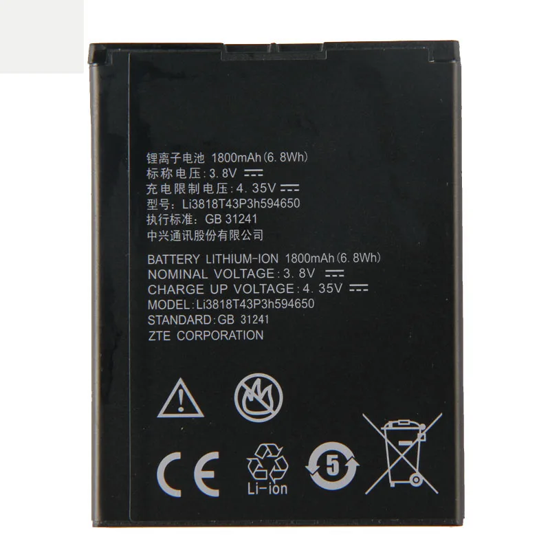 Оригинальный аккумулятор Li3818T43p3h594650 для телефона ZTE V889M U817 U795 U807 V956 N818 T807 U970 U930 1800