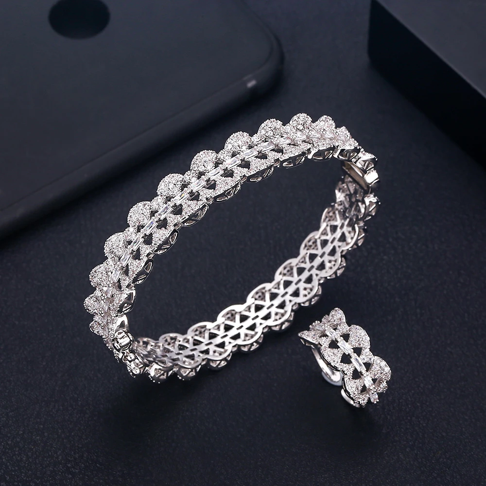 Janekelly Роскошные листьев shapeBangle кольцо наборы для ухода за кожей Мода Дубай