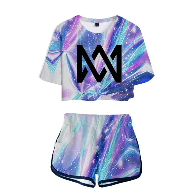 

Summer Women's Sets Marcus and Martinus Short Sleeve Crop Top + Shorts Sweat Suits Women Tracksuits Two Piece Outfit Streetwear