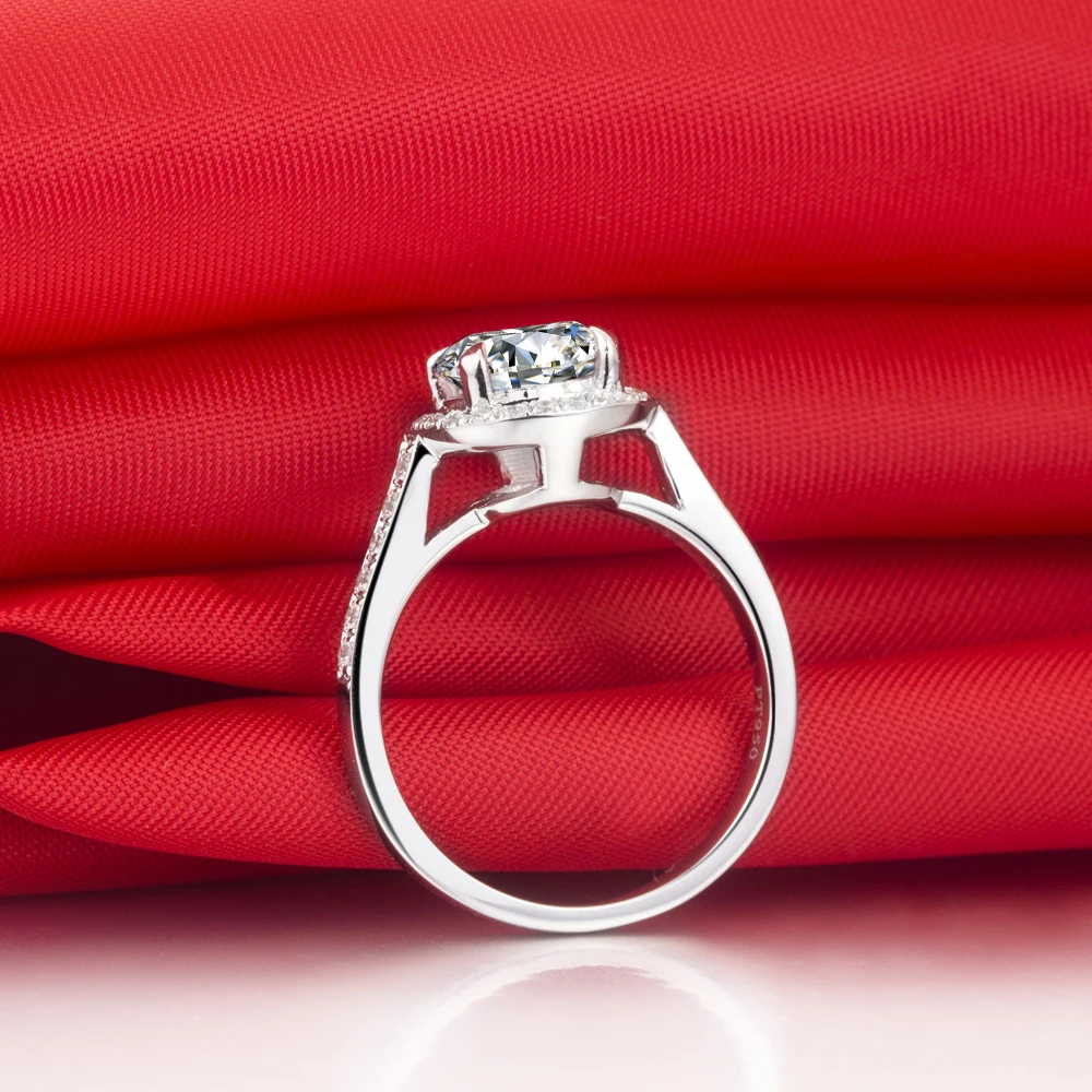 

Brand Test Positive Moissanite Jewelry Test Real 1CT Diamond Ring Moissanite Female Solid 18K White Gold Halo Ring