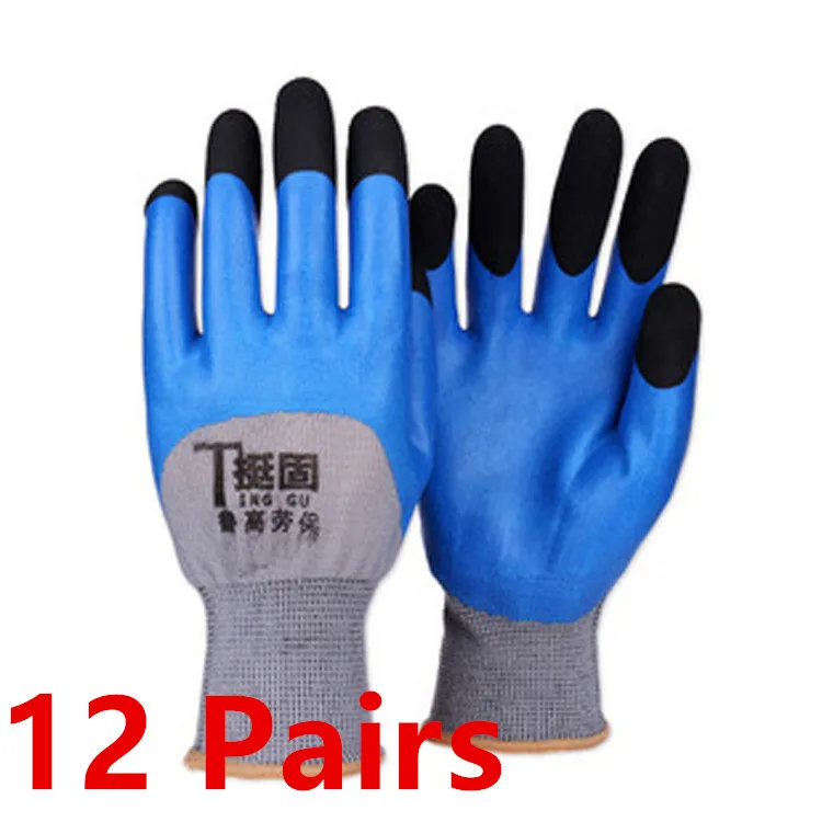 12 pairs Blue 12 пар рабочих перчаток мужские перчатки с покрытием дышащие износостойкие защитные перчатки для сварки строительных ремонтных перчаток - Цвет: 12 pairs Blue