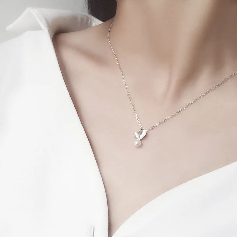 S925 silver necklace Новые Серебряные Листья ожерелья из искусственного жемчуга Подвески лист цветок с цепочкой колье ожерелье 925 ювелирные изделия - Окраска металла: S925 silver necklace
