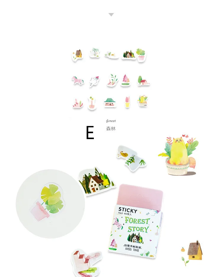 45 шт./кор. канцелярские наклейки парным DIY перо липкий Бумага Kawaii закуски растения наклейки для украшения дневник в стиле Скрапбукинг
