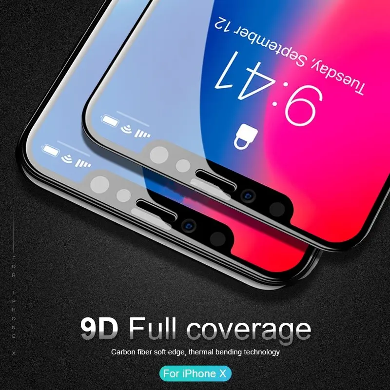 9D изогнутый край Полное покрытие закаленное стекло для iPhone X защита экрана на Apple