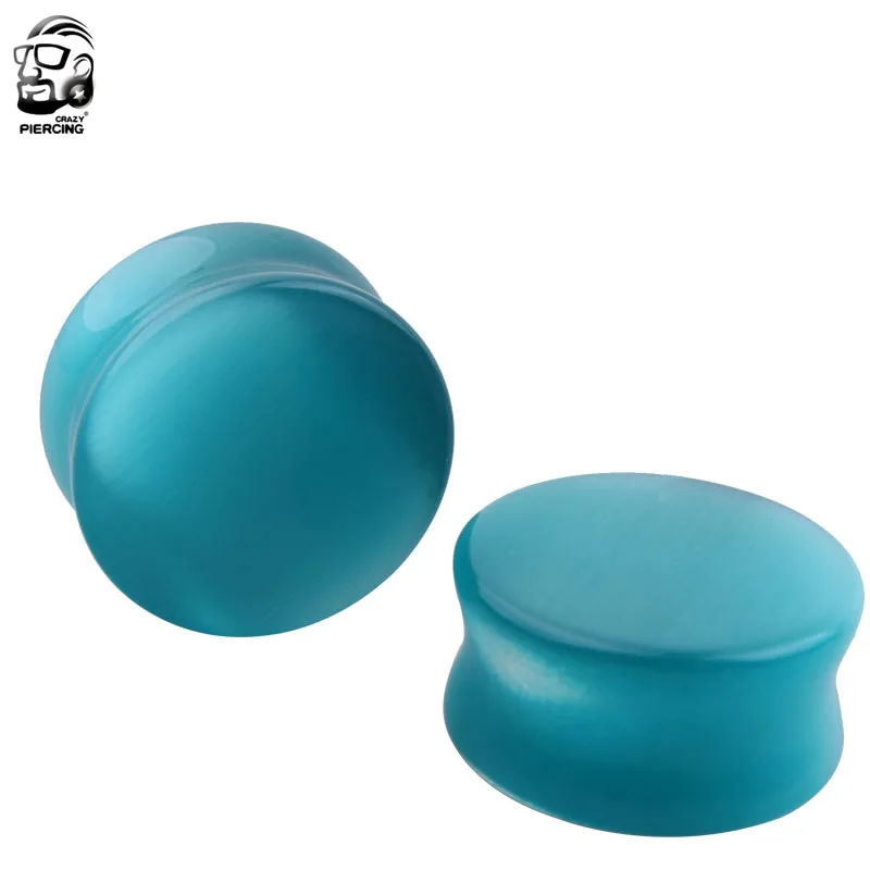 Aqua Cat Eye Stone серьги из органического камня Расширитель отверстий в ушах Сережка для «тоннеля» пирсинг ювелирные изделия