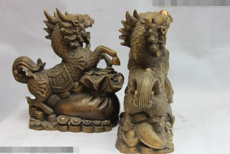 Chinese Folk Old Copper Bronze Feng Shui Evil Foo Fu Dog Lion Pair fast | Дом и сад