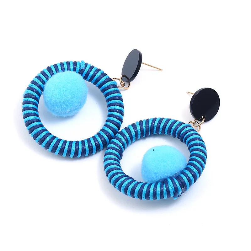 2018 New Earrings Round Fluff Fashion For Women Fresh Elements Red Blue Drop Trendy Jewelry | Украшения и аксессуары