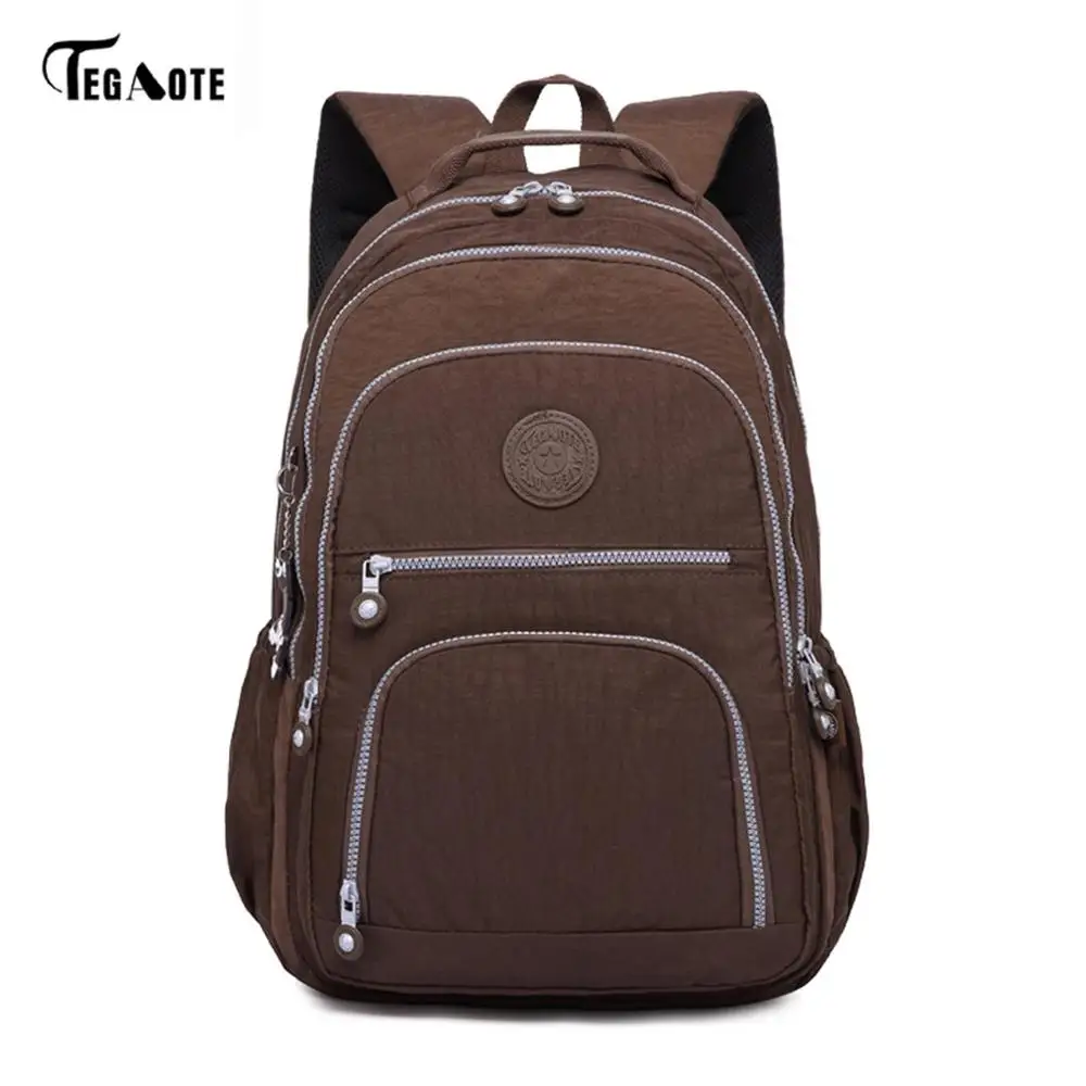 TEGAOTE, классический рюкзак для девочек-подростков, Mochila Feminina, женские школьные рюкзаки, нейлоновый водонепроницаемый повседневный рюкзак для ноутбука, женский рюкзак - Цвет: Коричневый