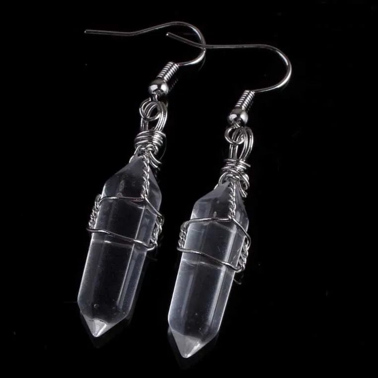 Rock crystal Xinshangmie посеребренные аметисты рок кристалл шестиугольная колонна провода обмотки Висячие Серьги Роза кварца женский подарок - Окраска металла: Rock crystal