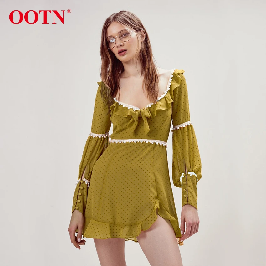 OOTN жемчужное желтое платье в горошек Летние шифоновые платья богемные с длинным
