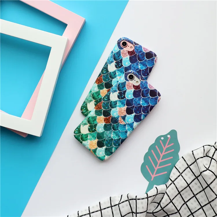 30 шт. оптом Русалка 3D рыбья чешуя чехол для iPhone 7 plus светящийся телефон задняя