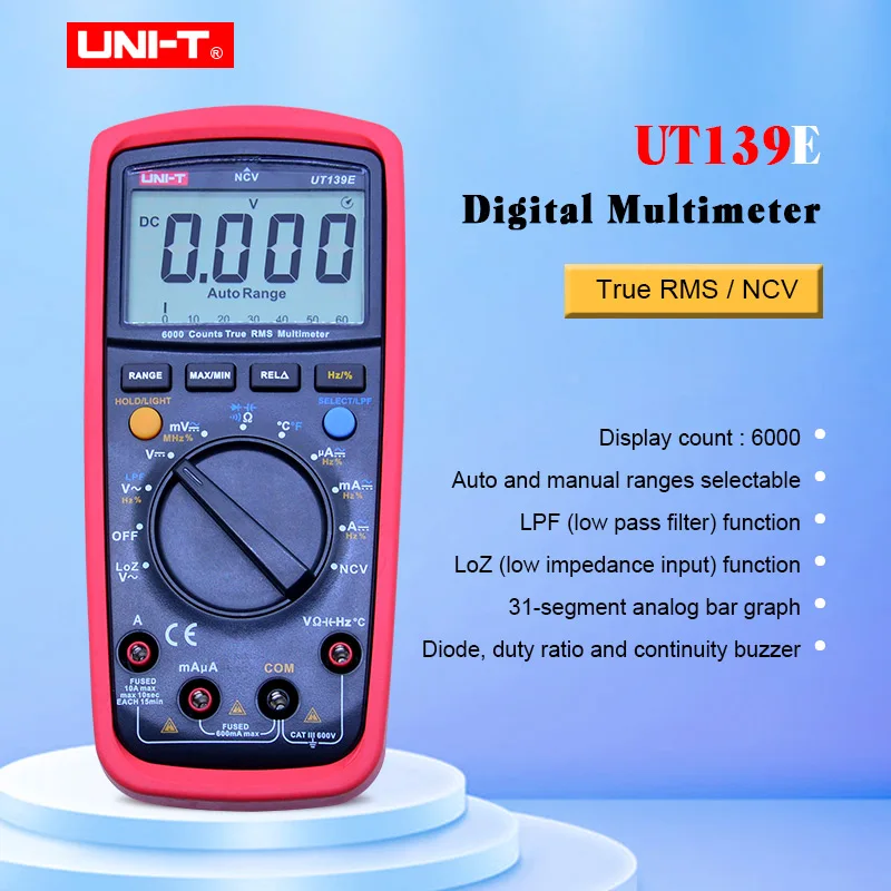 

UNI-T UT139E Digital Multimeter Auto Range True RMS Meter Handheld Tester LPF pass filter LoZ low impedance input