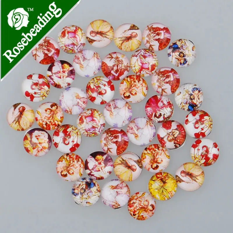 

50pcs 10mm round pattern glass cabochon,mixed pictures,flat back,thickness 4mm-100290