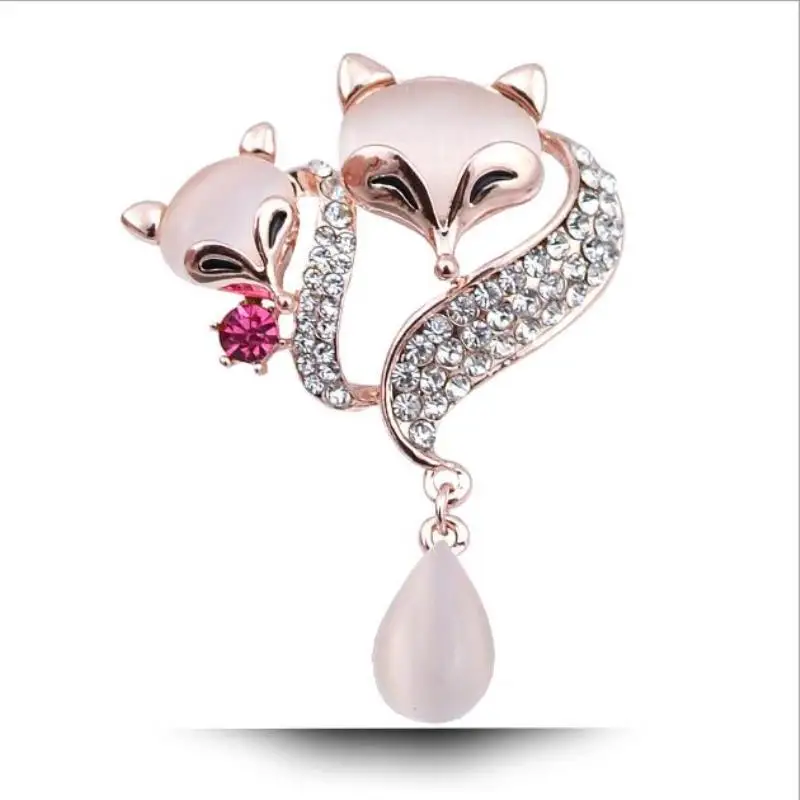 Charm short open double fox beautiful wild brooch opal animal chest jewelry | Украшения и аксессуары
