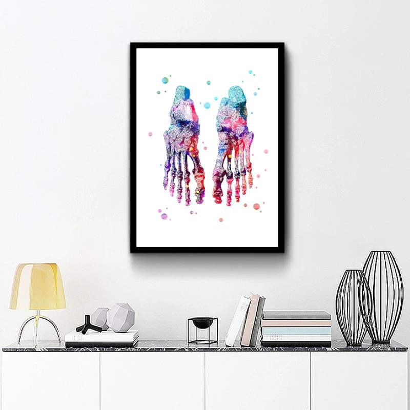 Feet Print Set Skeleton Watercolor Art Canvas Poster Painting Foot Bones Anatomy Medicine Wall Print Clinic Medical Office Decor