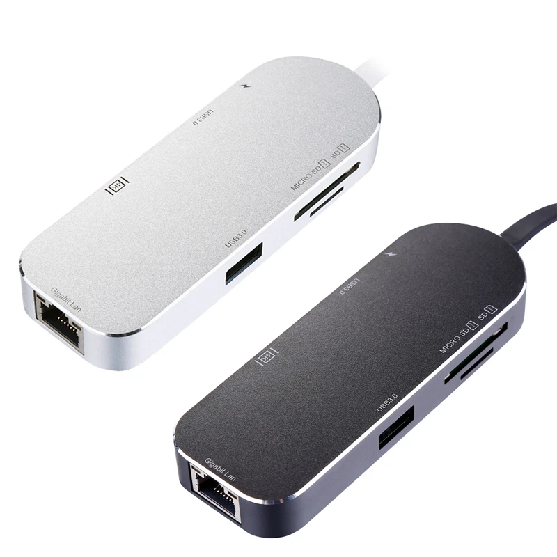 Хаб 8 в 1 HDMI 4K + RJ45 Gigabit Ethernet концентратор 3 0 кардридер SD/ TF зарядный PD для