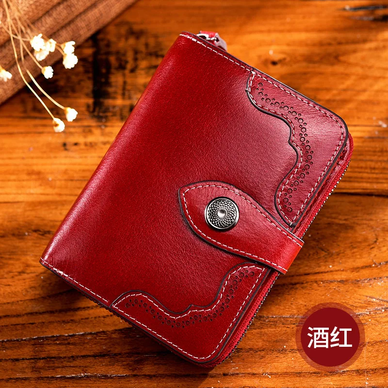 LUYO, натуральная кожа, масло, воск, маленький женский кошелек для девочек, Женский держатель для карт, женские кошельки и кошельки для монет, держатели, удобная сумка - Цвет: wine red