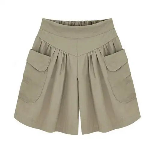 

Summer Plus size Short women XL- 4XL 5XL Wide Leg Female Shorts Casual Loose Ladies Khaki High waist thin pantalones cortos