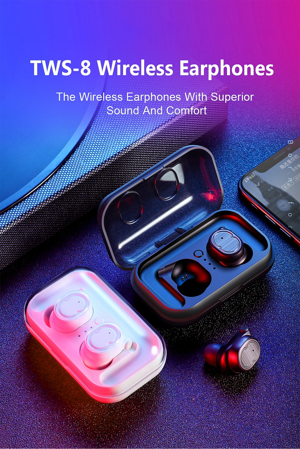 TWS 8 беспроводные Bluetooth наушники 5,0 спортивные наушники стерео мини беспроводная гарнитура наушники для телефона с зарядным устройством