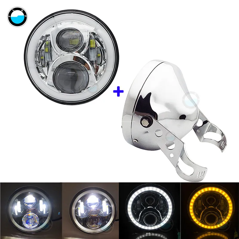 60W chrome set B 7 дюймов 60 Вт точка SAE E9 мотоцикл фары с углом глаз светодиодные фары 7 дюймов корпус ведро отделка кольцо - Цвет: 60W chrome set B