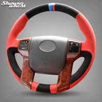 shining wheat black red suede car steering wheel cover for toyota land cruiser prado 2010 2014 tundra tacoma 4runner