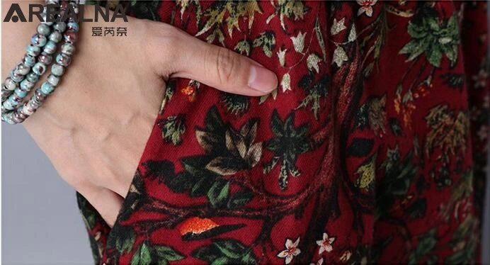 Новое модное женское платье в винтажном стиле с длинным рукавом, весеннее платье с принтом из хлопка и льна, женское платье с цветочным рисунком и карманами Vestidos размера плюс M-4XL