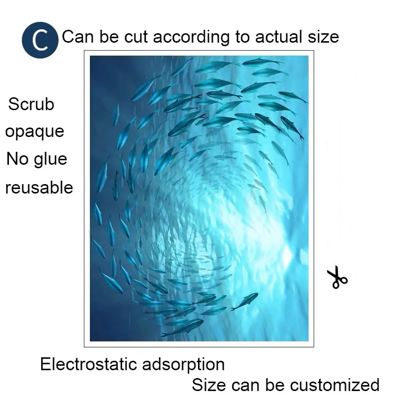 70cm(w)x120cm(h) C Декоративная пленка на окно с изображением морской рыбы, статическая стеклянная наклейка, мультяшная витражная детская комната, спальня, домашний декор, индивидуальная наклейка - Цвет: 70cm(w)x120cm(h) C