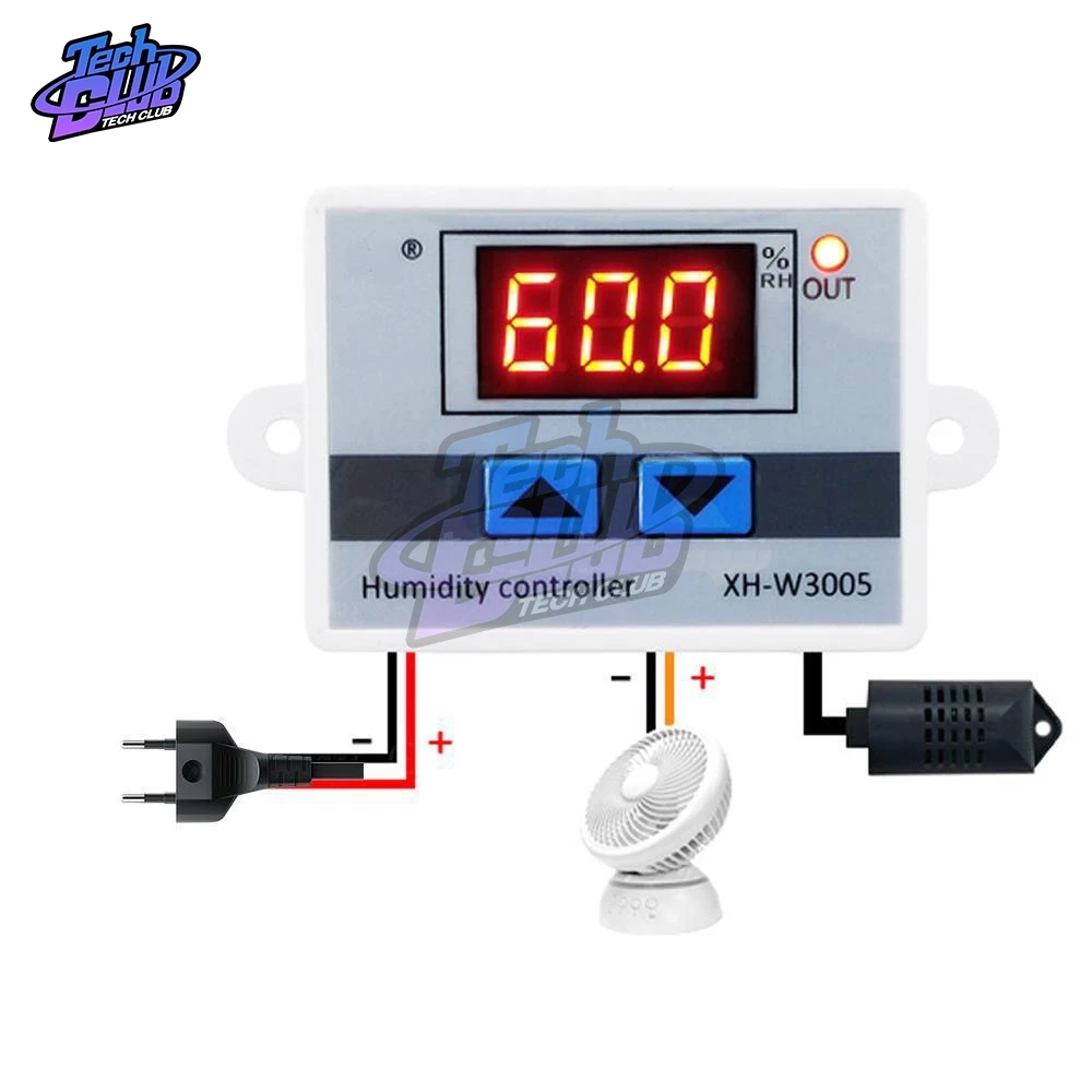 W3005 220V 12V 24V Digital Humidity Controller Hygrometer Control Switch 0~99%RH Hygrostat w/ Sensor | Инструменты