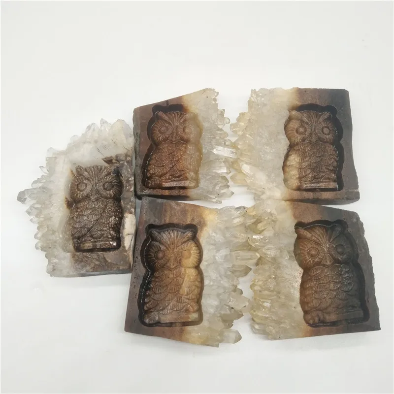 Hot Sale Clear Quartz Cluster Owls Natural Stone Carved Owl For Gift Crystal clusters carve owls | Дом и сад