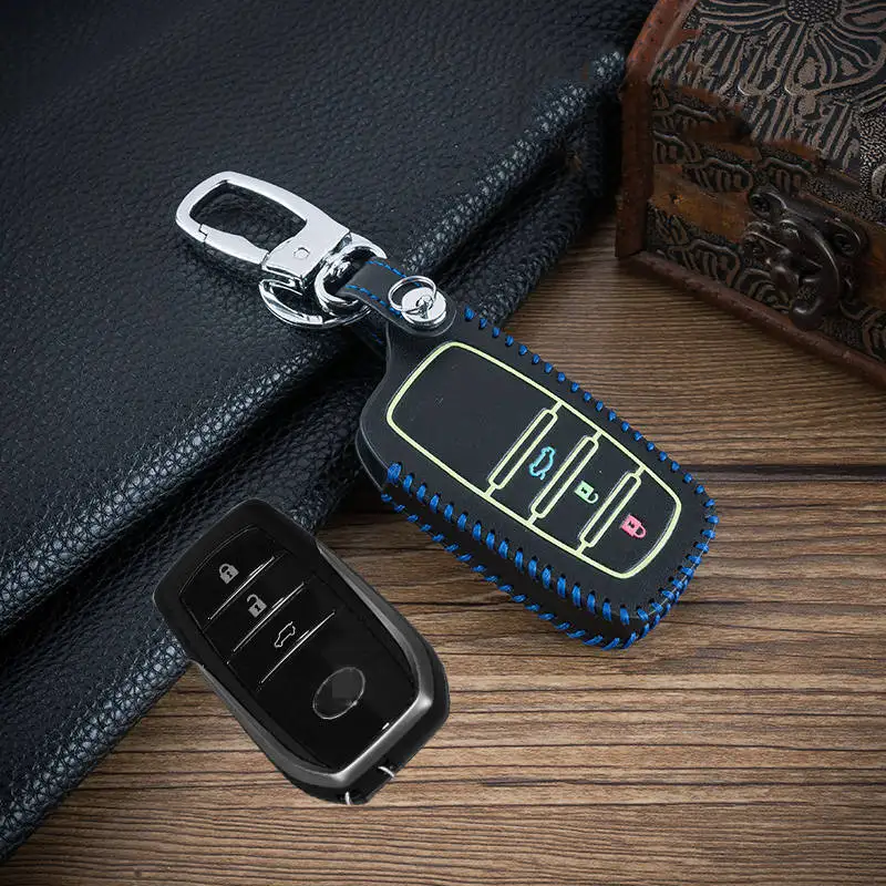 Светящийся кожаный чехол для ключей Toyota Highlander Camry CROWN REIZ Prado RAV4 Smart Key автомобильный