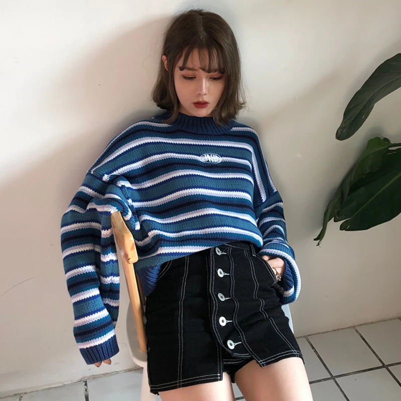 Women Autumn Casual Oversized Sweaters Harajuku O Neck Drop Shoulder Batwing Sleeve Knitted Jumper Student Loose Cute Sweater | Женская