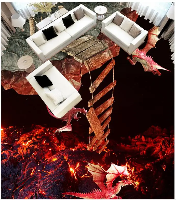 Фото обои для пола стены на заказ 3D стереоскопическая Лава Charizard напольная Фреска