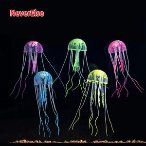 Украшение Медузы для аквариума, аксессуары для аквариума, светится в темноте с леской и всасыванием, силикон, 3 размера (случайный цвет)