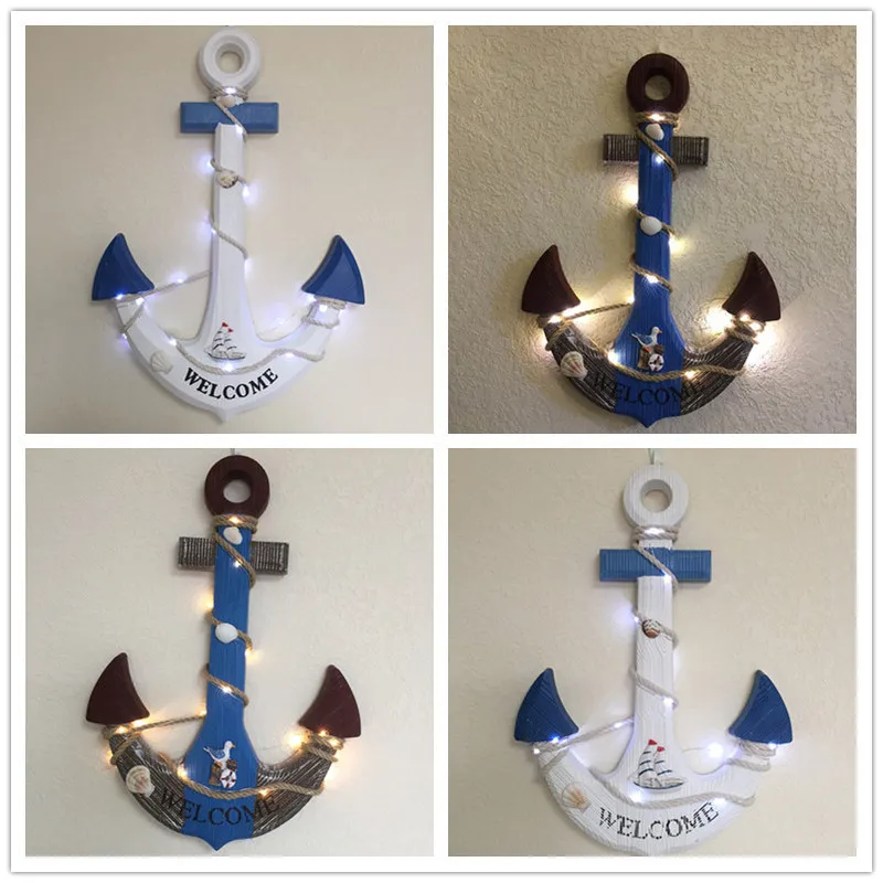 46 Cm Wood Creative LED Sign Anchor Wall decoration Pub Bar Shop Hanging Ornaments Resin Decoration Natural Shell | Дом и сад