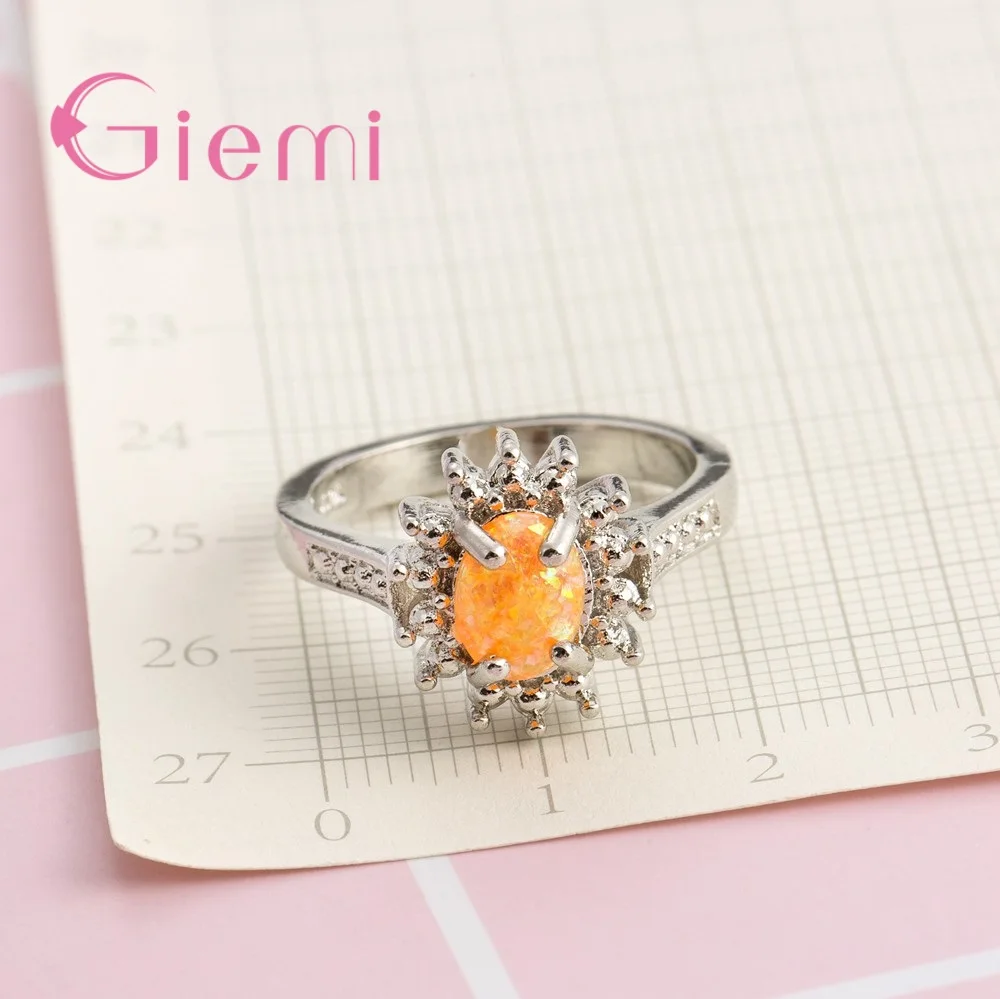 

Large Noble Fire Opal Rings Flower Shape Original 925 Sterling Silver Elegant Jewelry for Women Female Engagement Anel