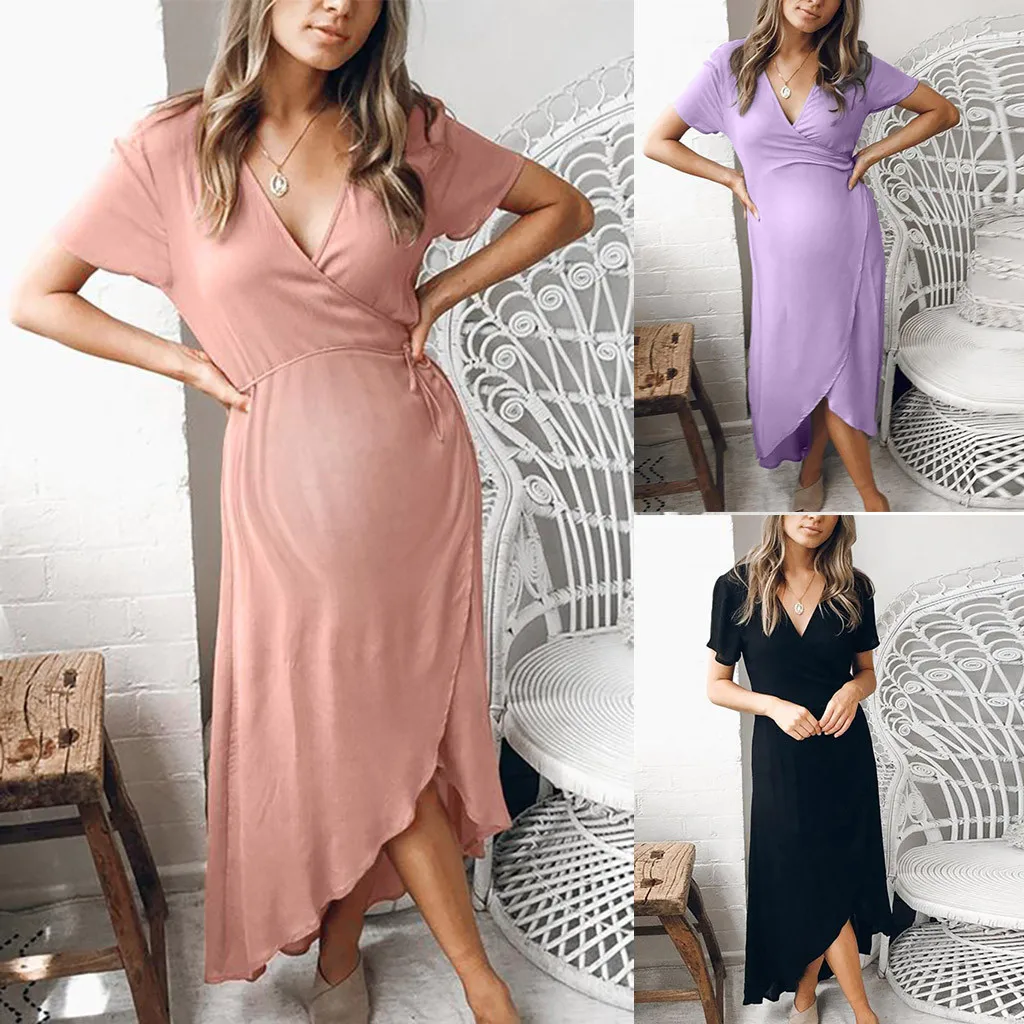 Women's Maternity Dresses Fashion Short Sleeve V Neck Pregnancy Dress Summer Gown 2019 Vestido Gestante Com | Мать и ребенок