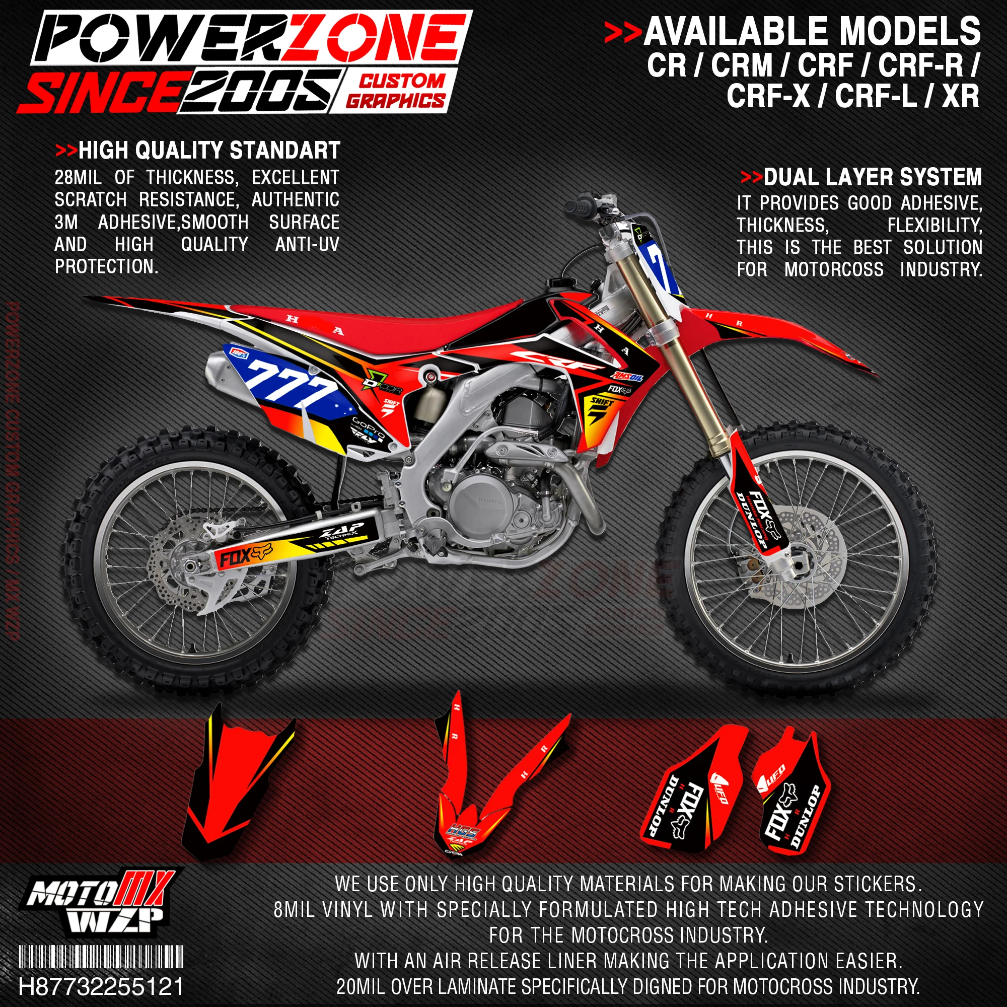 

Набор наклеек PowerZone для HONDA CRF250R 2014-2017 CRF450R 2013-2016 121, 3 м