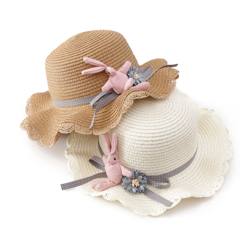

2-5 Years Summer Baby Straw Hat Cartoon Rabbit Girl Bucket Hat For Girls Kids Sunbonnet Cap Children's Panama Hats Accessories